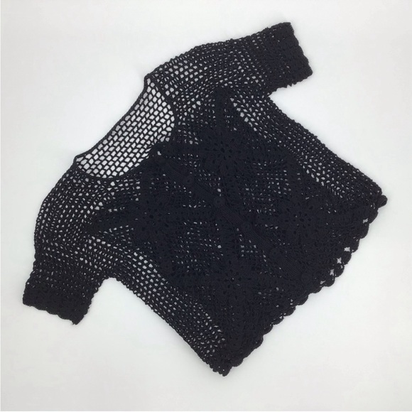 Crocheted Black Cardigan-Style Shrug - Picture 1 of 5